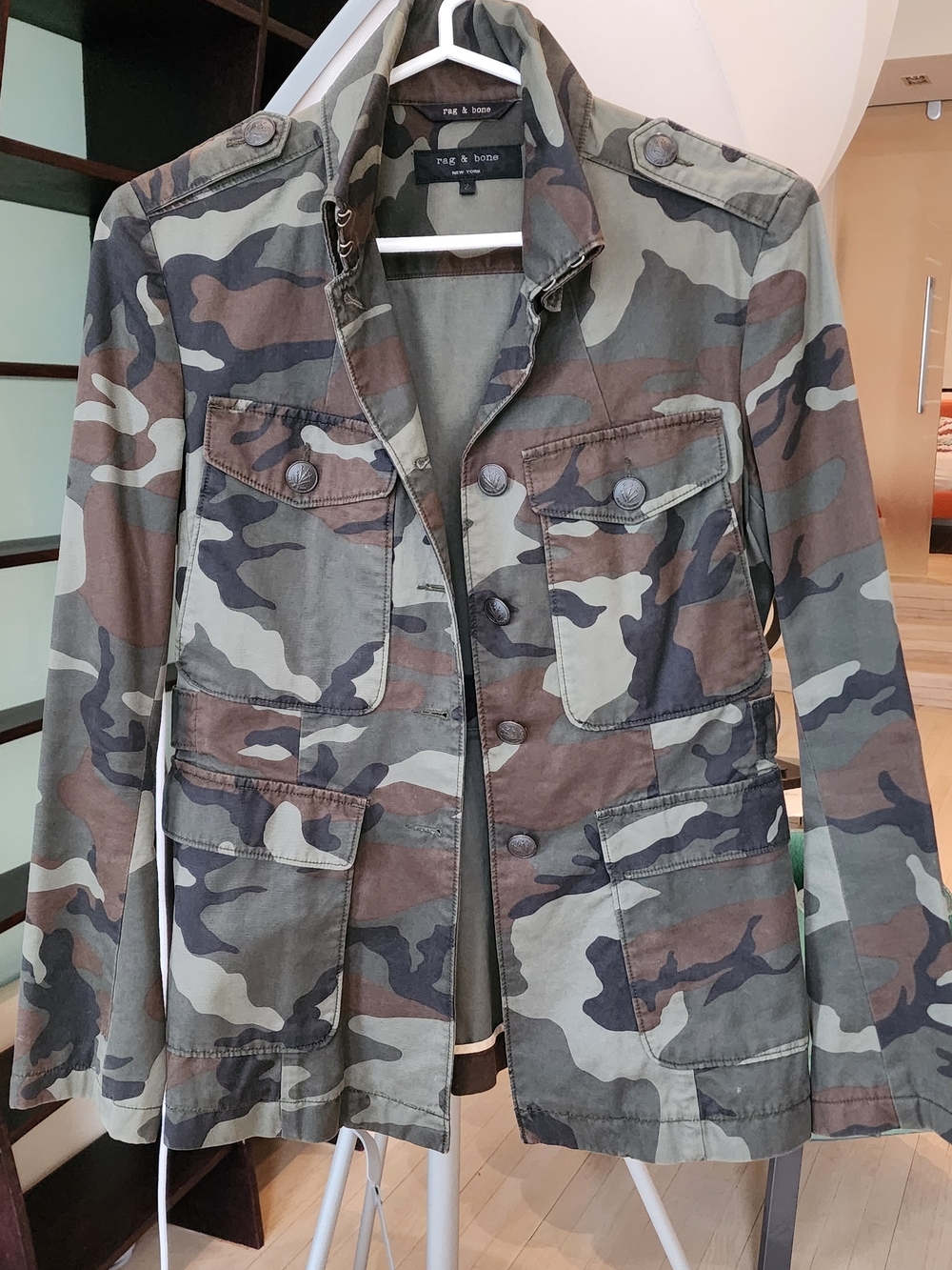 Rag & Bone Green Fitted Camo Utility Jacket Size S